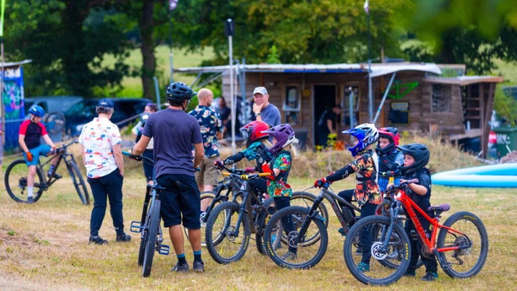 Group of mini shredders at bike park